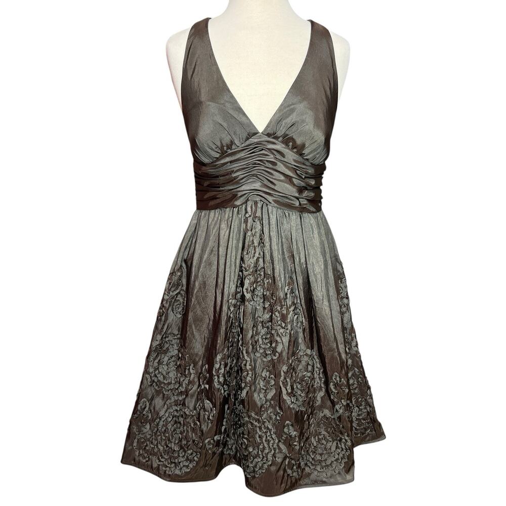 ADRIANNA PAPELL Floral Dress Sz 12 Taffeta Fairy‎ Whimsigoth Coquette Goblincore